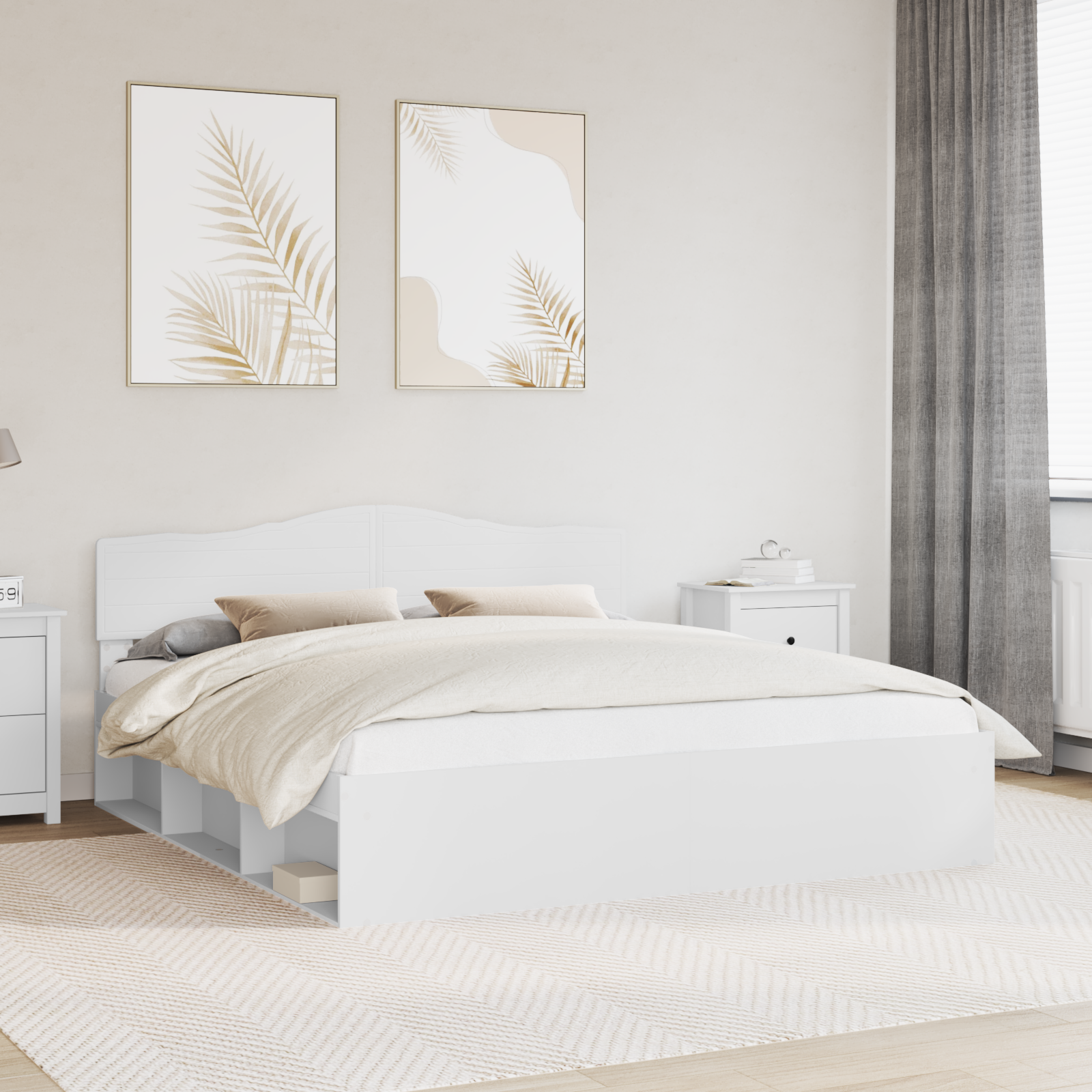 Sängram med huvudgavel Vit 200 x 200 cm Massiv furu