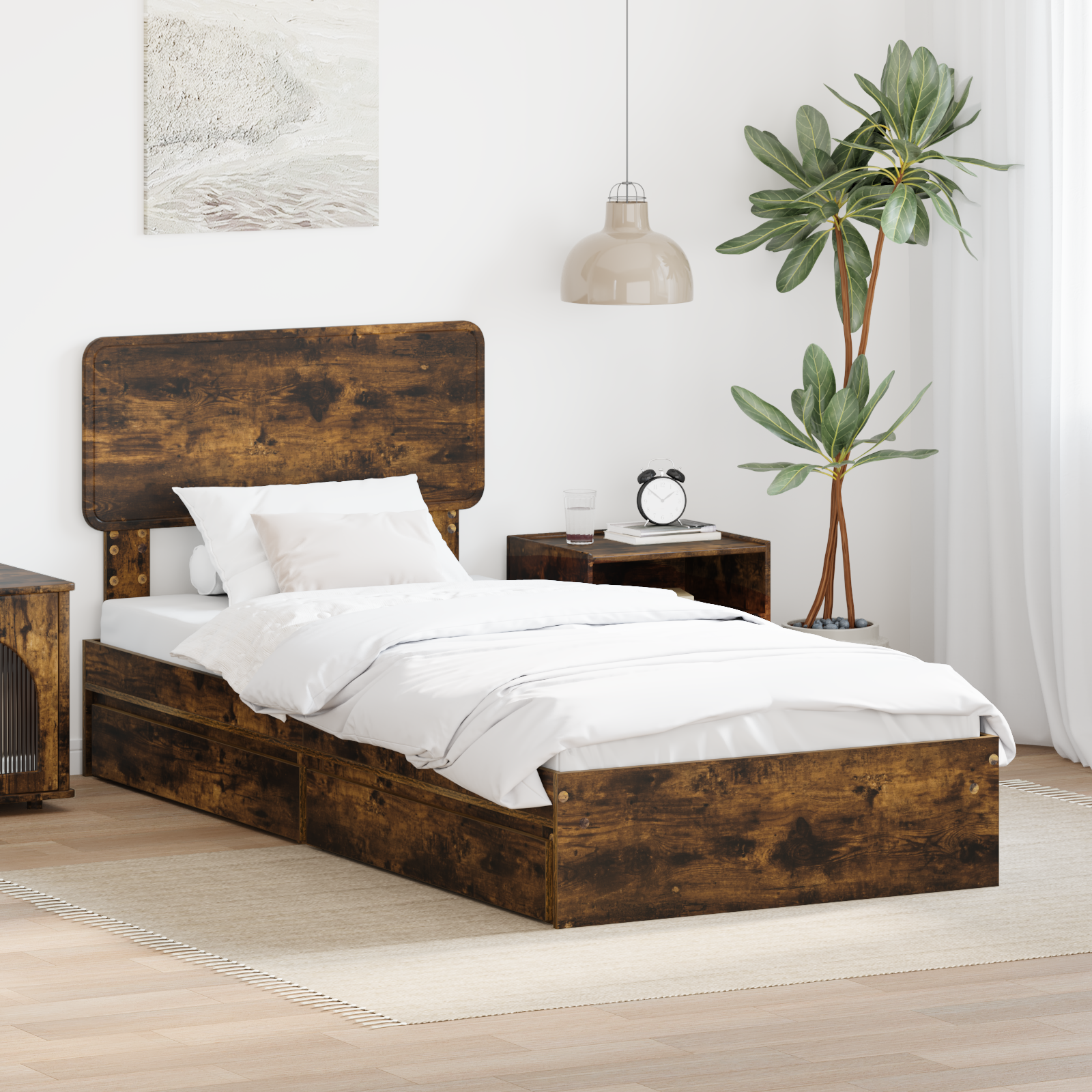 Förvaringssäng med låda Rökt ek 90 x 190 cm Konstruerat trä
