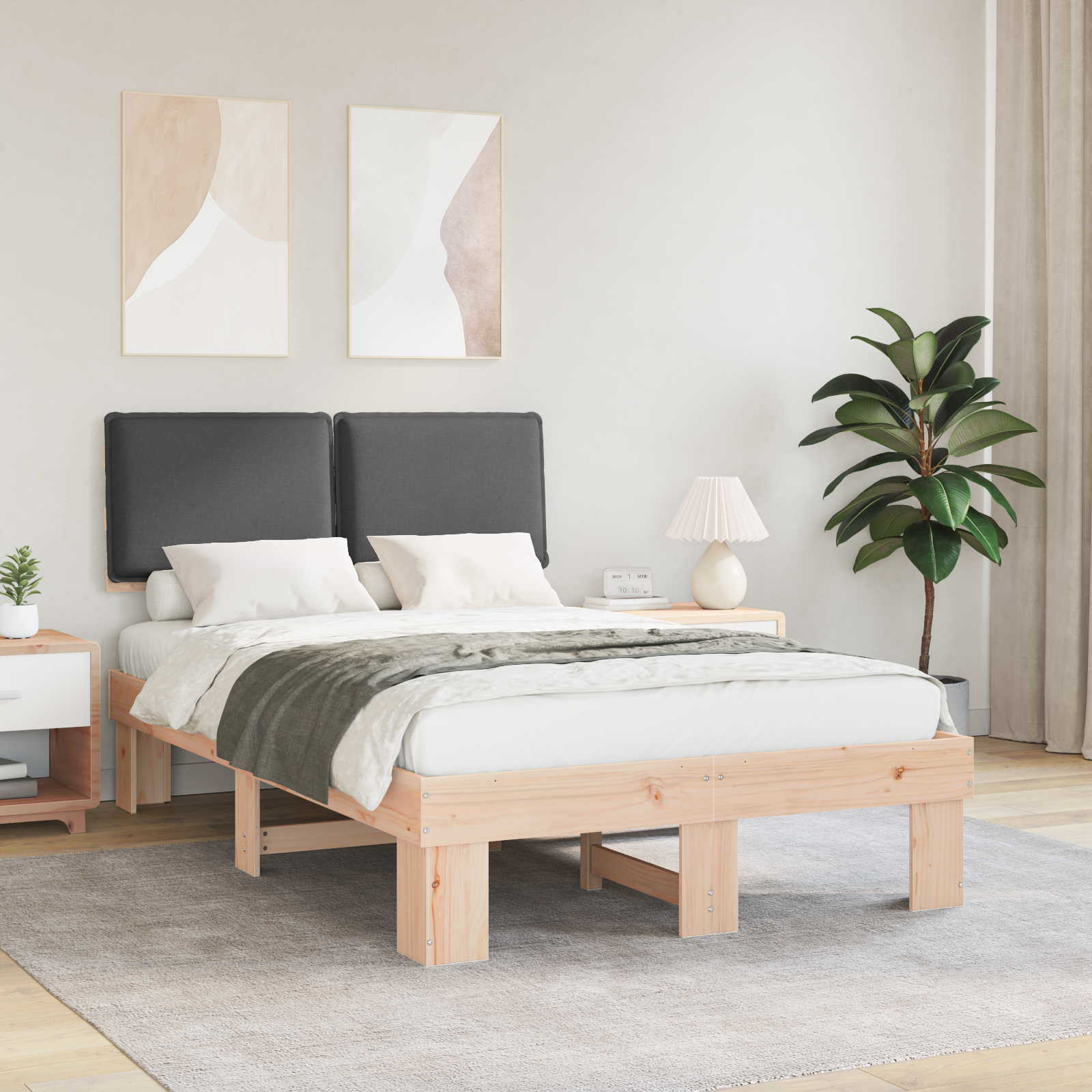 Sängram med Klädd Huvudgavel Mörkgrå 120 x 200 cm Massiv furu