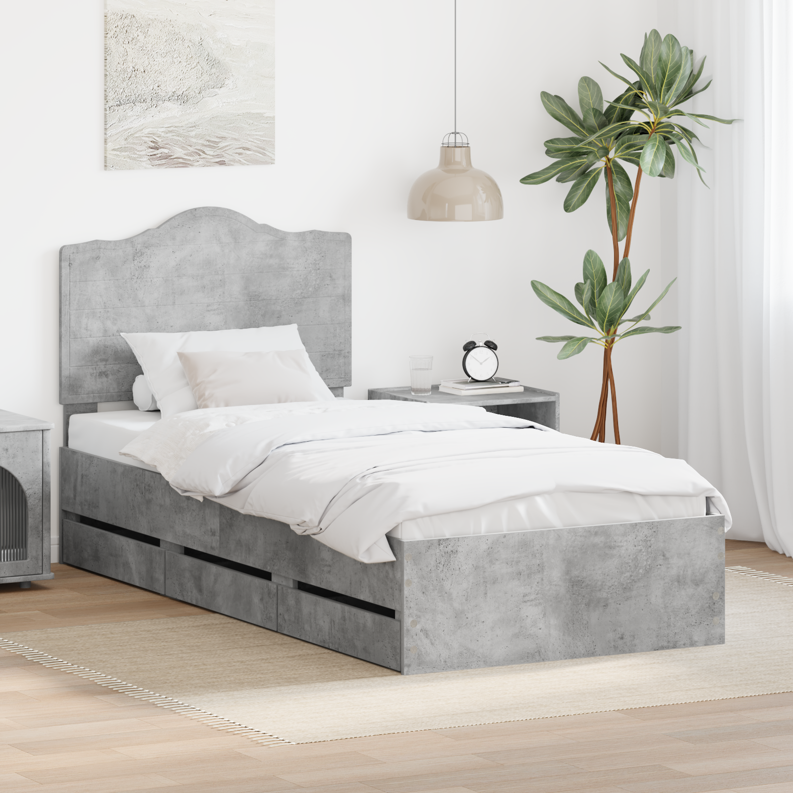 Sängram med låda med lagring BetongGrå 90 x 200 cm Ingenjörsträ