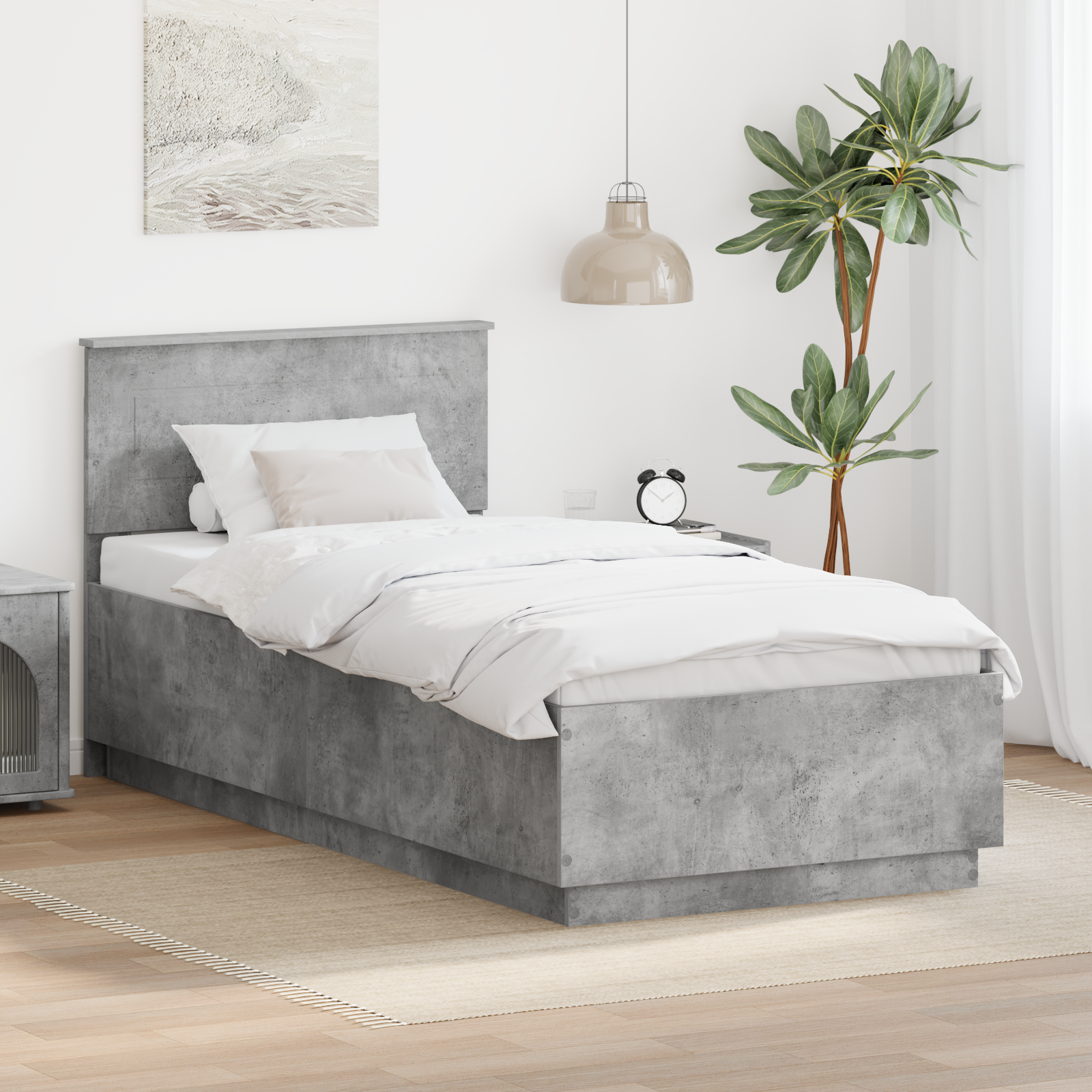 Sängram med huvudgavel Betonggrå 100 x 200 cm Konstruerat trä