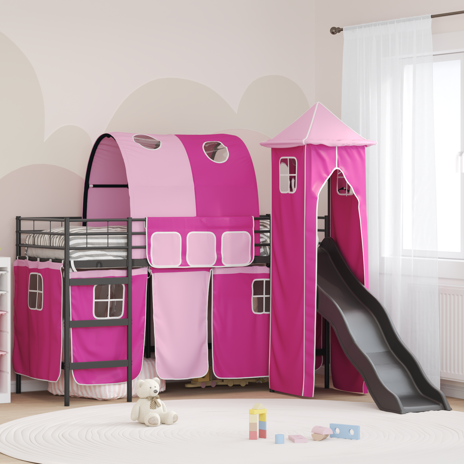 Barns våningssängsram Svart och Rosa 75 x 190 cm Metall