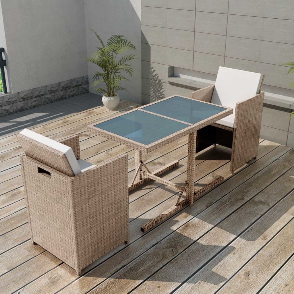 Bistrogrupp med dynor 3 delar konstrotting beige