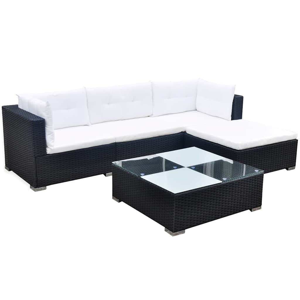 Loungegrupp med dynor 5 delar konstrotting svart