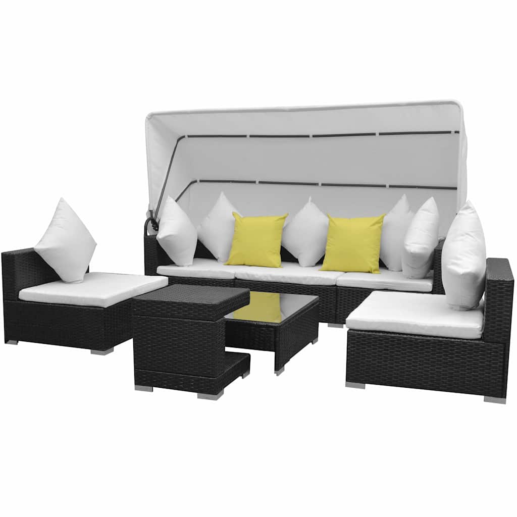 Loungegrupp med soltak 7 delar konstrotting svart