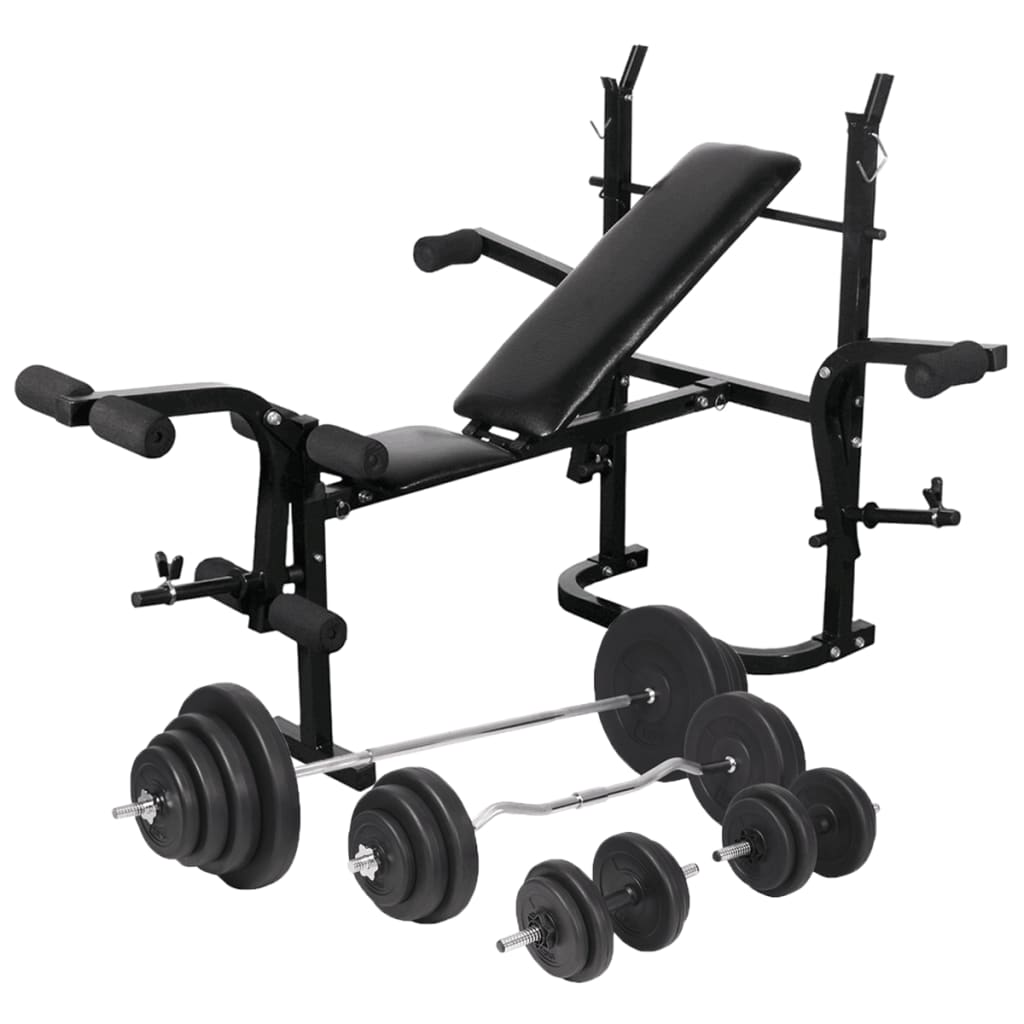 Viktbänk set med viktställning skivstång och hantlar 120 kg