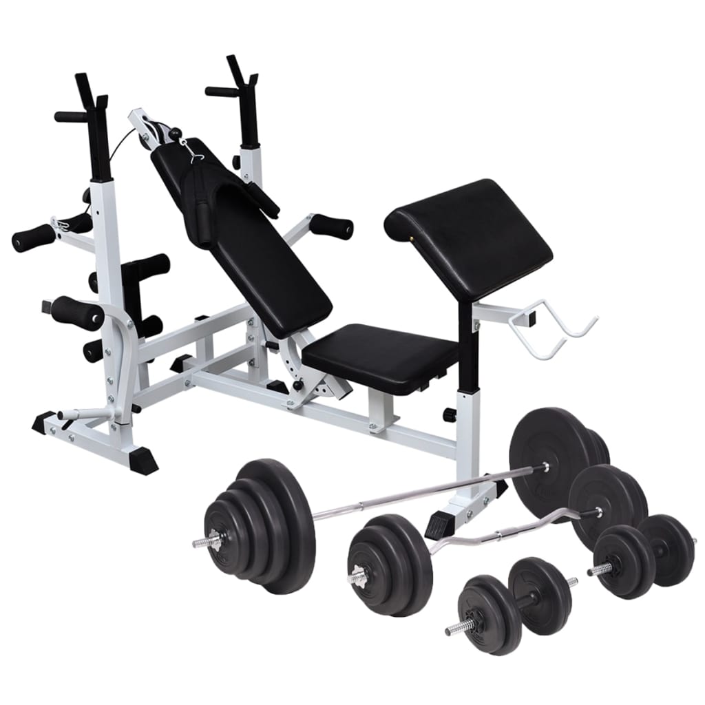 Viktbänk set med viktställning skivstång och hantlar 120 kg
