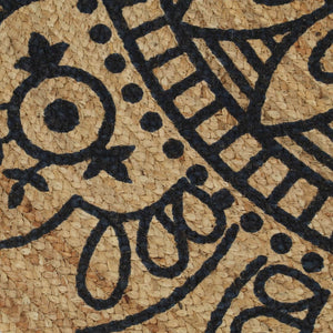 Handgjord jutematta med mörkblått tryck 120 cm