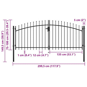 Dubbelgrind med spjut-toppar 300x150 cm
