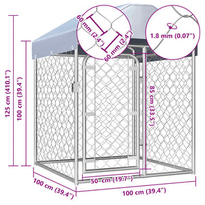Hundgård med tak för utomhusbruk 100x100x125 cm