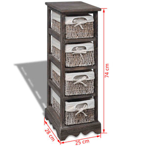 Förvaringshylla med 4 korgar trä brun