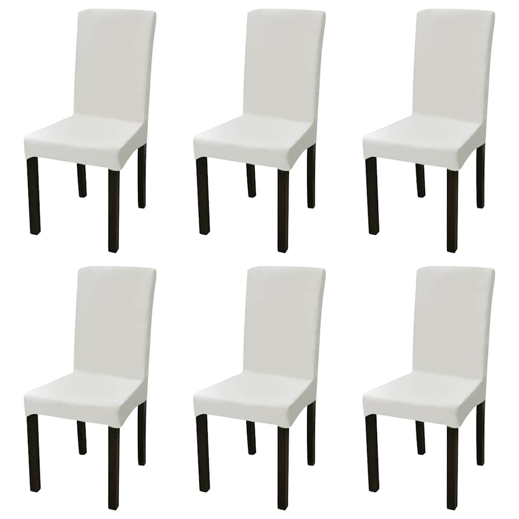 Stolsöverdrag rak modell stretch 6 st gräddvit
