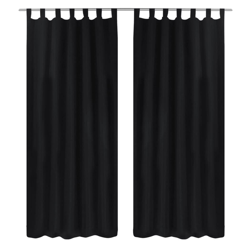 2-pack gardiner med öglor i svart microsatin 140 x 245 cm