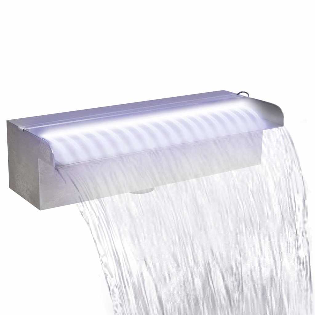 Rektangulärt Vattenfall Poolfontän med LEDs i rostfritt stål 30 cm