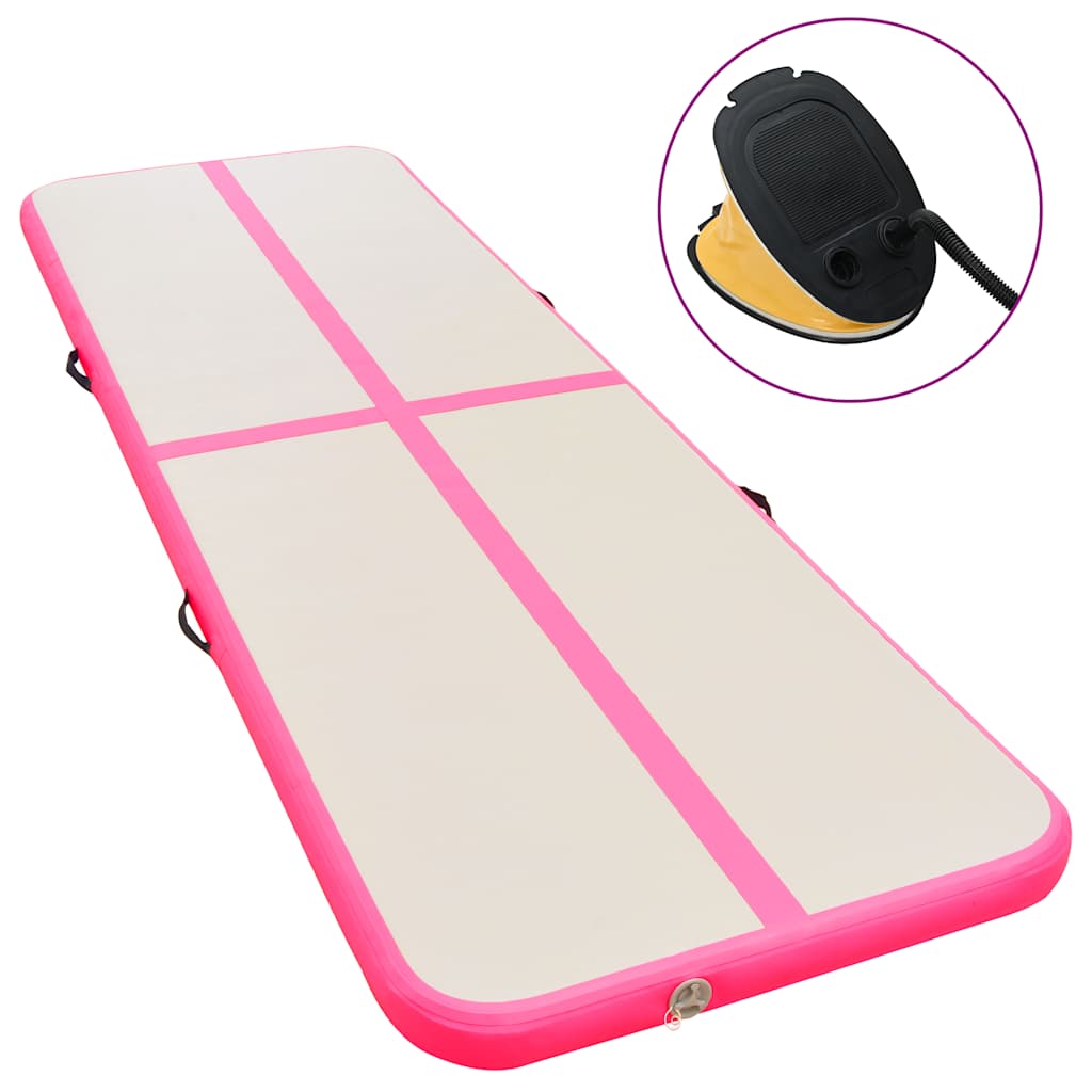Uppblåsbar gymnastikmatta med pump 700x100x10 cm PVC rosa