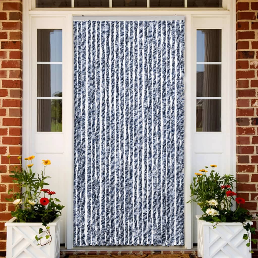 Insektsdraperi blå, vit och silver 100x220 cm chenille