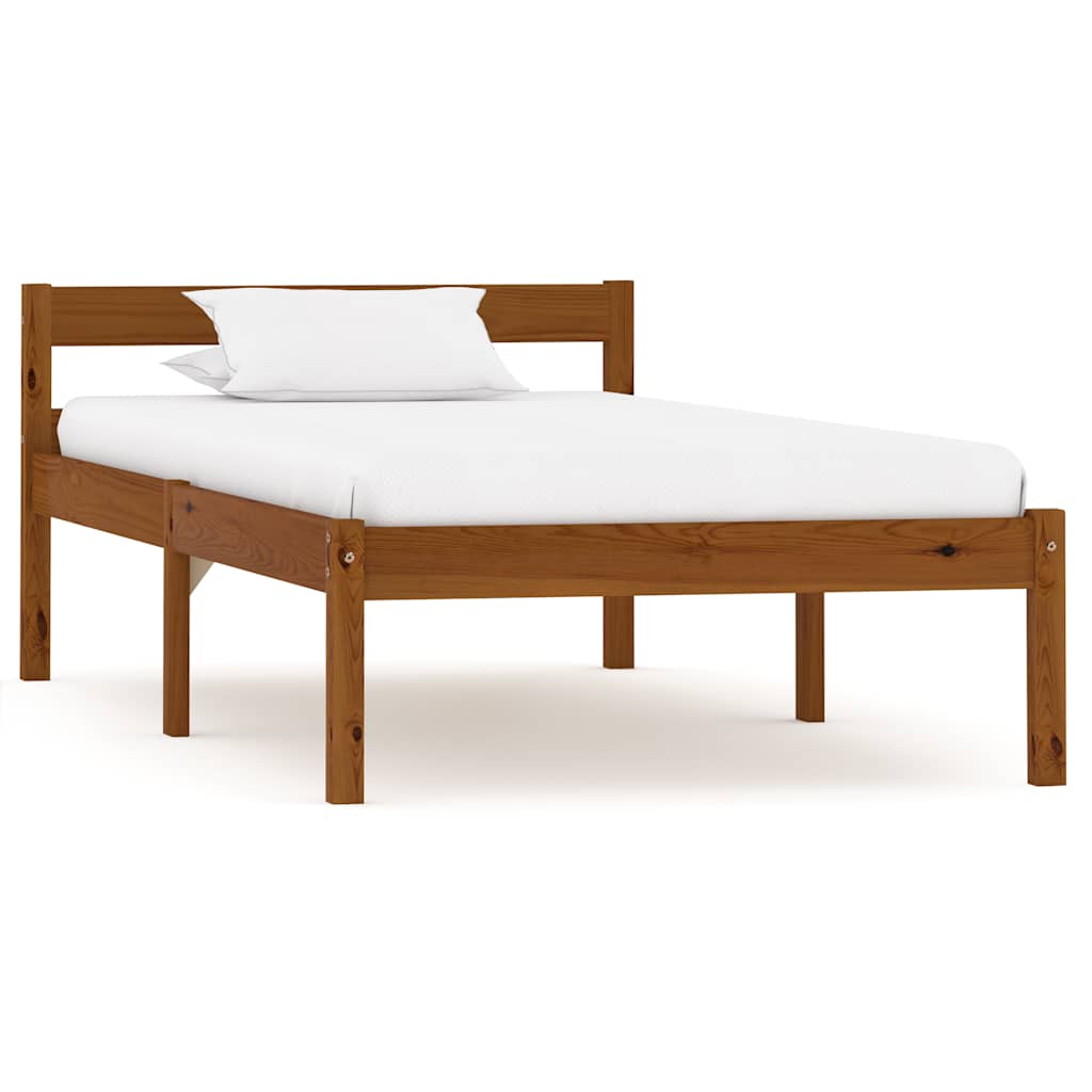 Sängram utan madrass honungsbrun massiv furu 100x200 cm