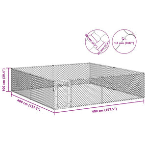 Hundgård för utomhusbruk galvaniserat stål 4x4x1 m