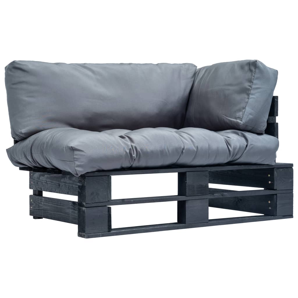 Pallsoffa med dynor grå massiv furu