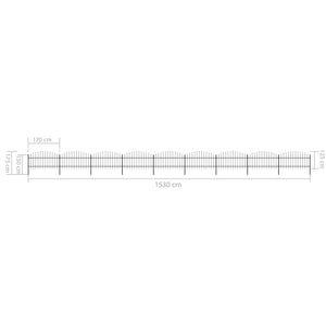 Trädgårdsstaket med spjutspets stål 1603,5x125 cm svart