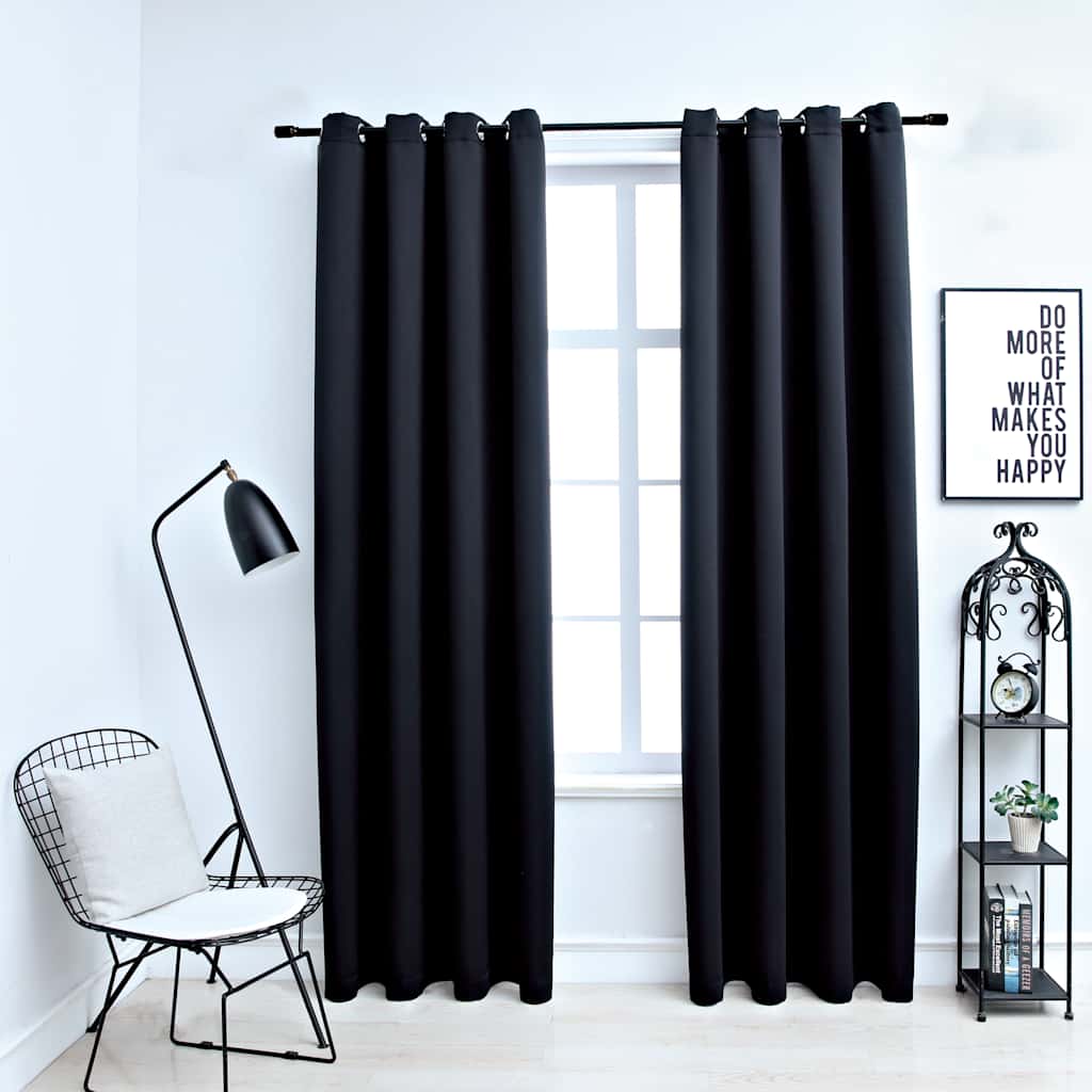 Mörkläggningsgardiner med metallringar 2 st svart 140x175 cm
