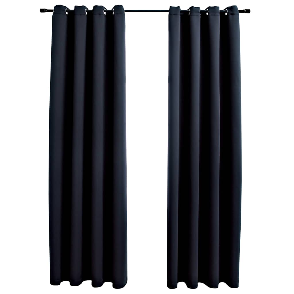 Mörkläggningsgardiner med metallringar 2 st svart 140x245 cm