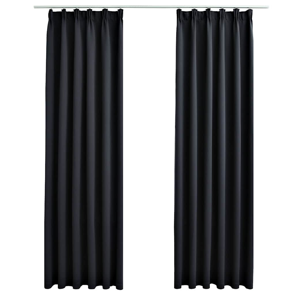 Mörkläggningsgardiner med krokar 2 st svart 140x175 cm