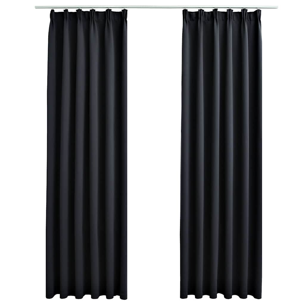Mörkläggningsgardiner med krokar 2 st svart 140x225 cm