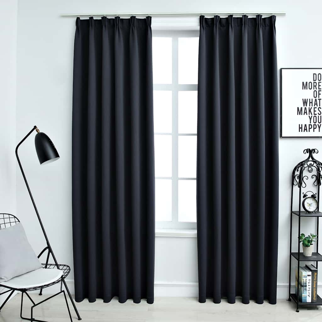 Mörkläggningsgardiner med krokar 2 st antracit 140x245 cm