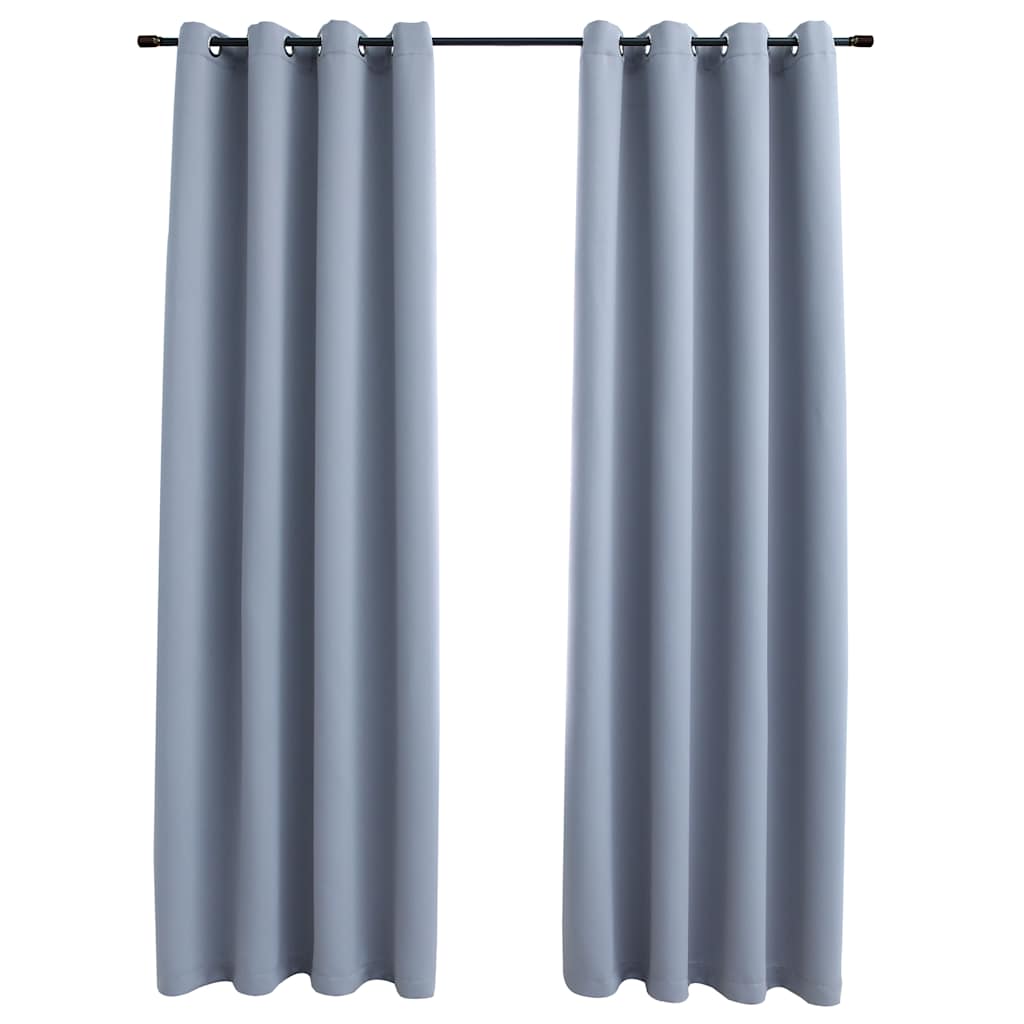 Mörkläggningsgardiner med metallringar 2 st grå 140x175 cm
