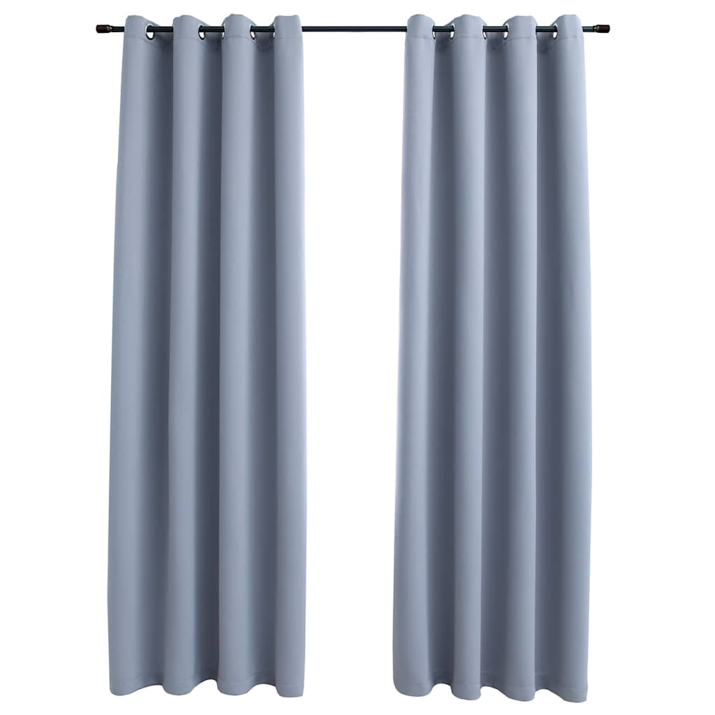 Mörkläggningsgardiner med metallringar 2 st grå 140x245 cm