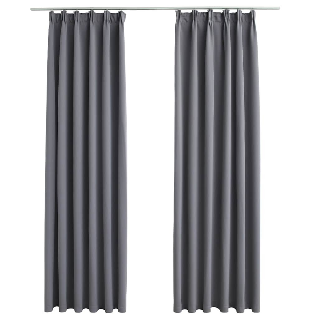 Mörkläggningsgardiner med krokar 2 st grå 140x175 cm
