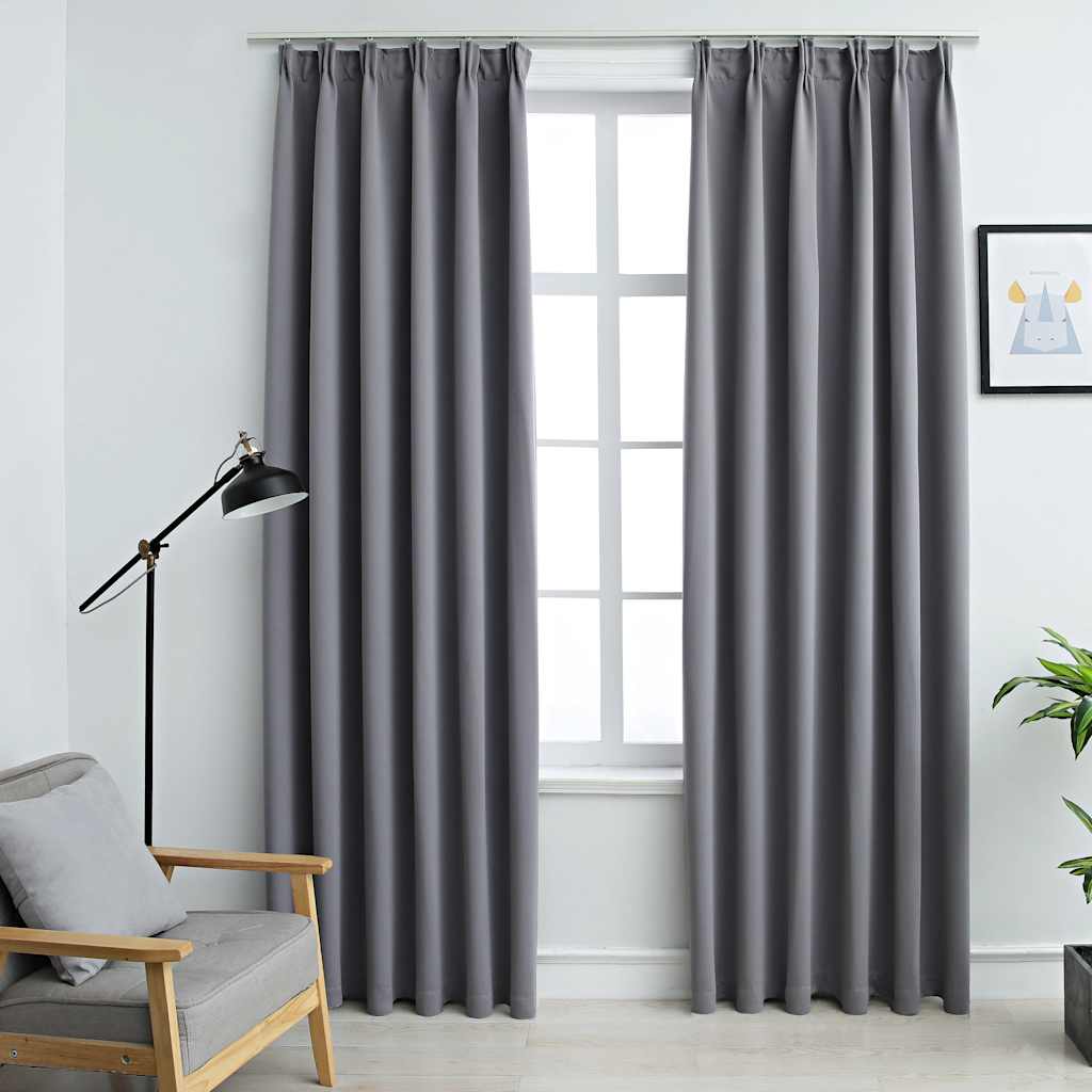 Mörkläggningsgardiner med krokar 2 st grå 140x175 cm