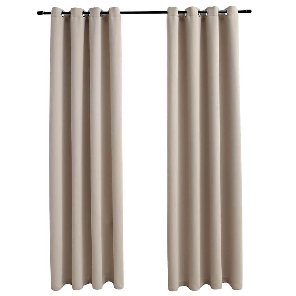 Mörkläggningsgardiner med metallringar 2 st beige 140x175 cm