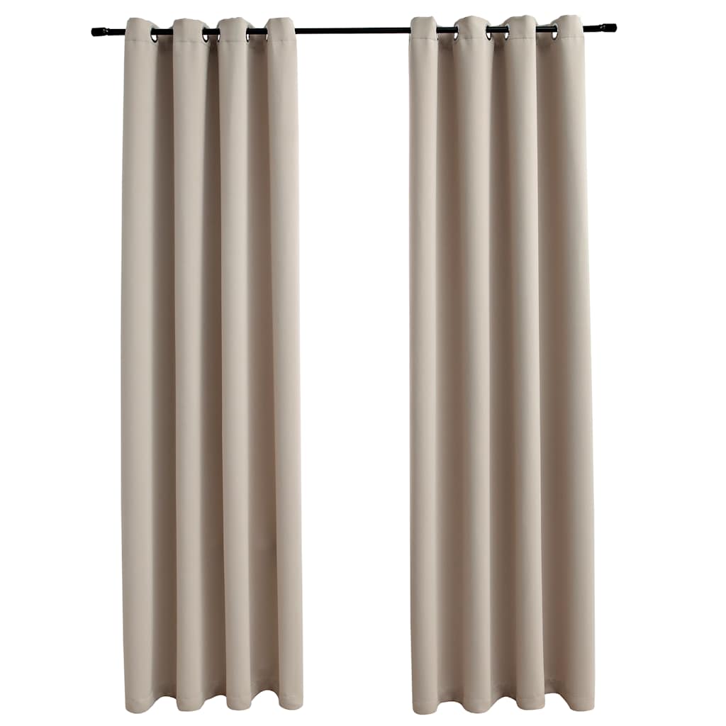 Mörkläggningsgardiner med metallringar 2 st beige 140x245 cm