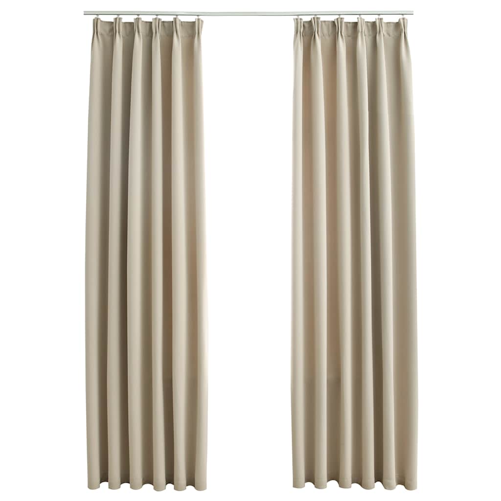 Mörkläggningsgardiner med krokar 2 st beige 140x175 cm