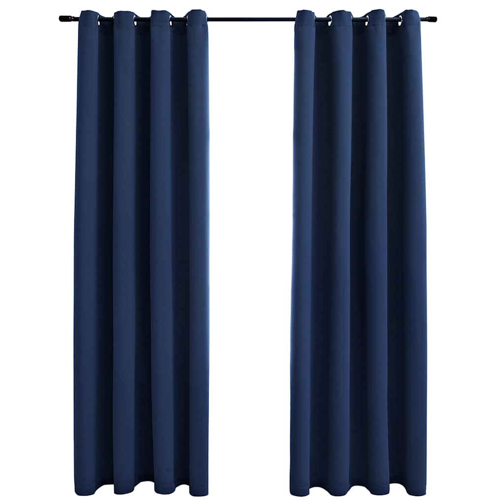 Mörkläggningsgardiner med metallringar 2 st blå 140x175 cm