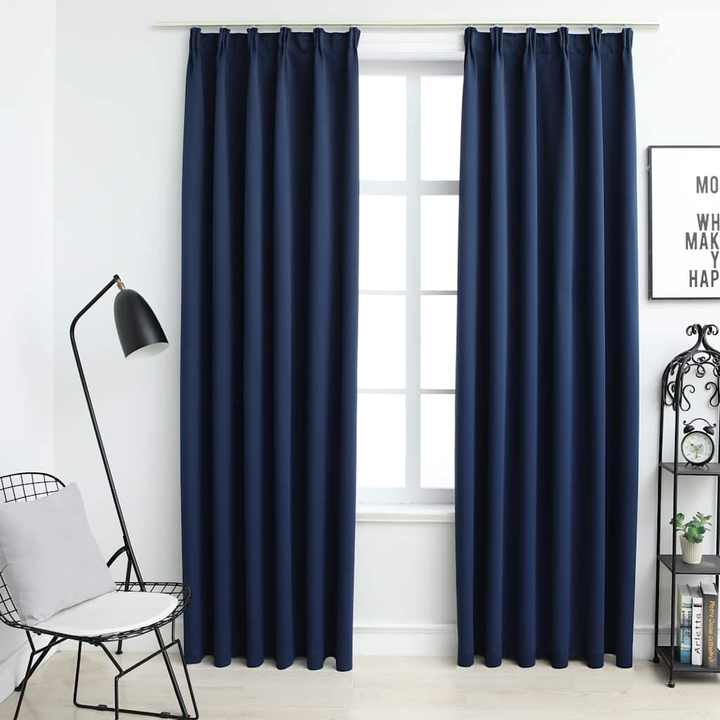 Mörkläggningsgardiner med krokar 2 st blå 140x225 cm