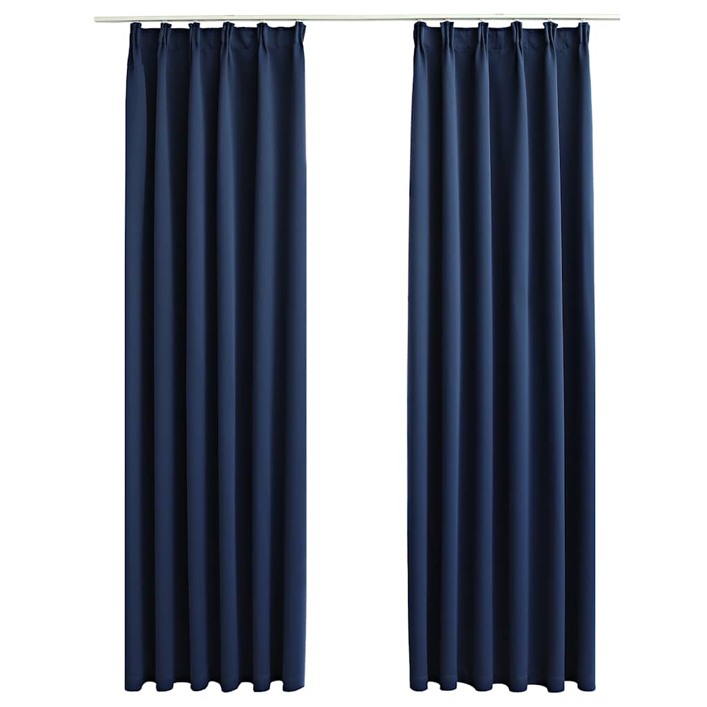 Mörkläggningsgardiner med krokar 2 st blå 140x245 cm