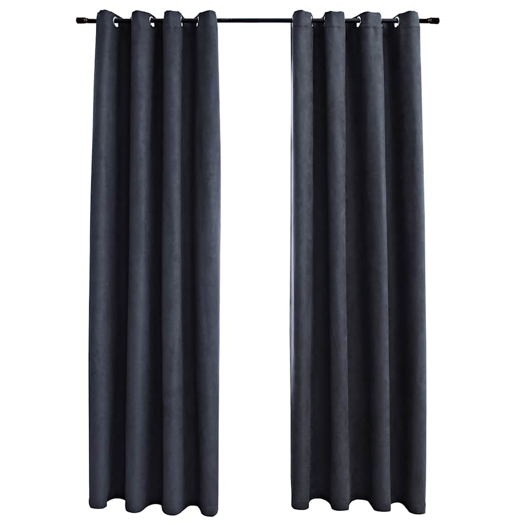 Mörkläggningsgardiner med metallringar 2 st antracit 140x175 cm