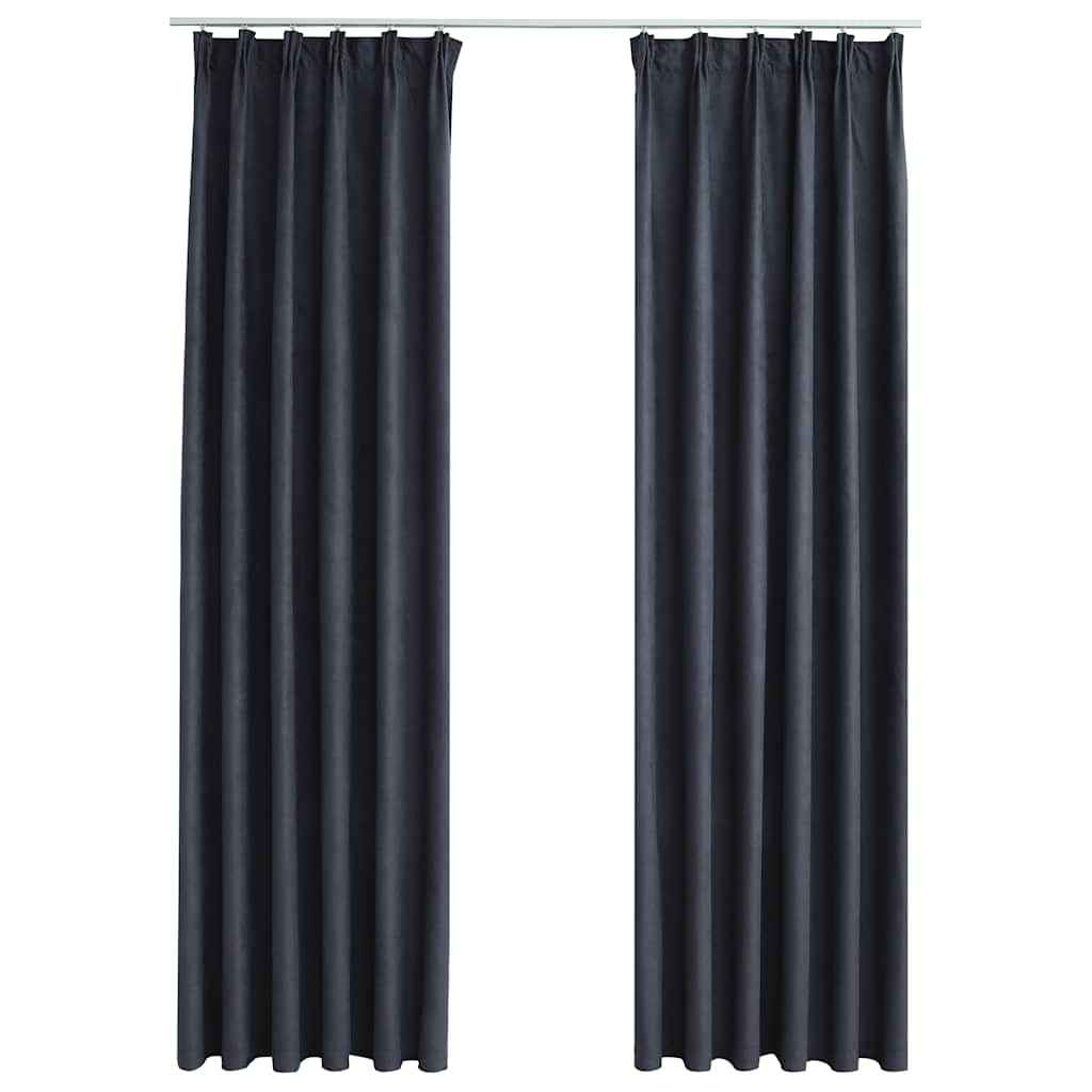 Mörkläggningsgardiner med krokar 2 st antracit 140x225 cm