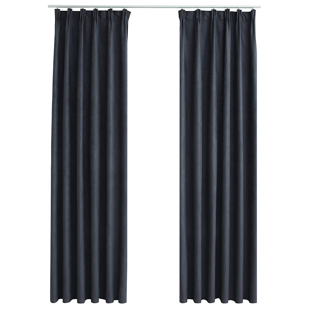 Mörkläggningsgardiner med krokar 2 st antracit 140x245 cm