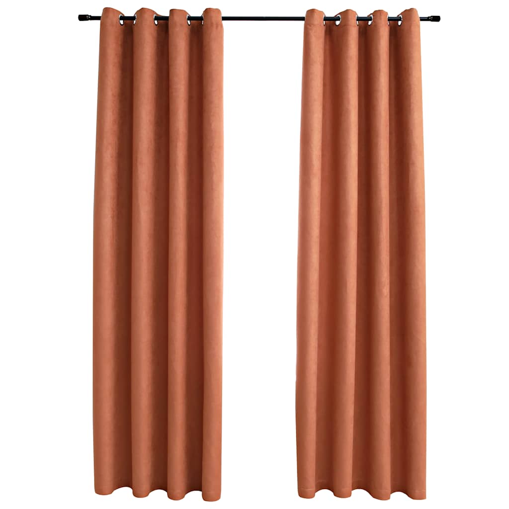Mörkläggningsgardiner med metallringar 2 st rost 140x225 cm