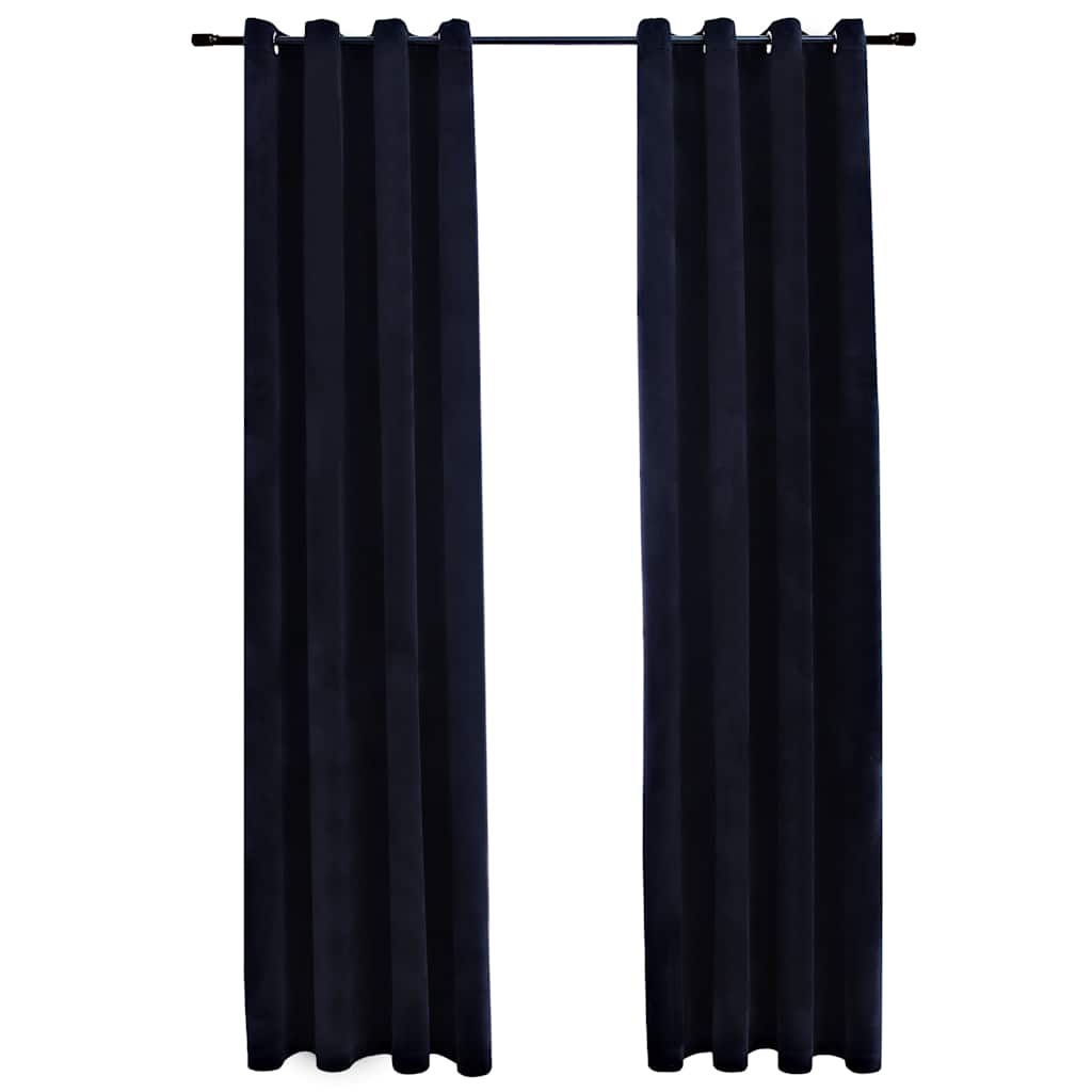 Mörkläggningsgardiner med ringar 2 st svart sammet 140x175 cm