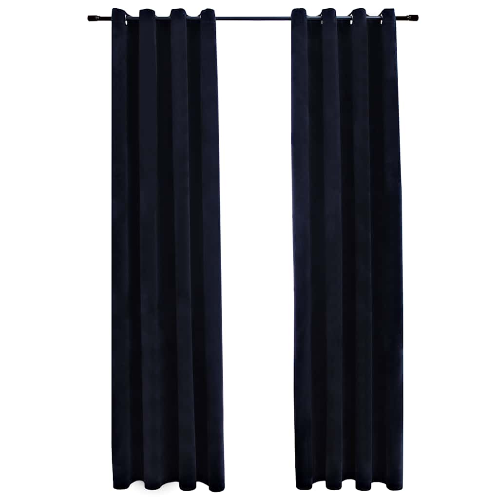 Mörkläggningsgardiner med ringar 2 st svart sammet 140x225 cm