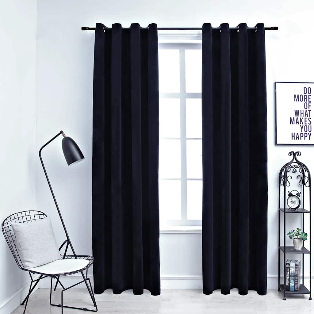 Mörkläggningsgardiner med ringar 2 st svart sammet 140x225 cm