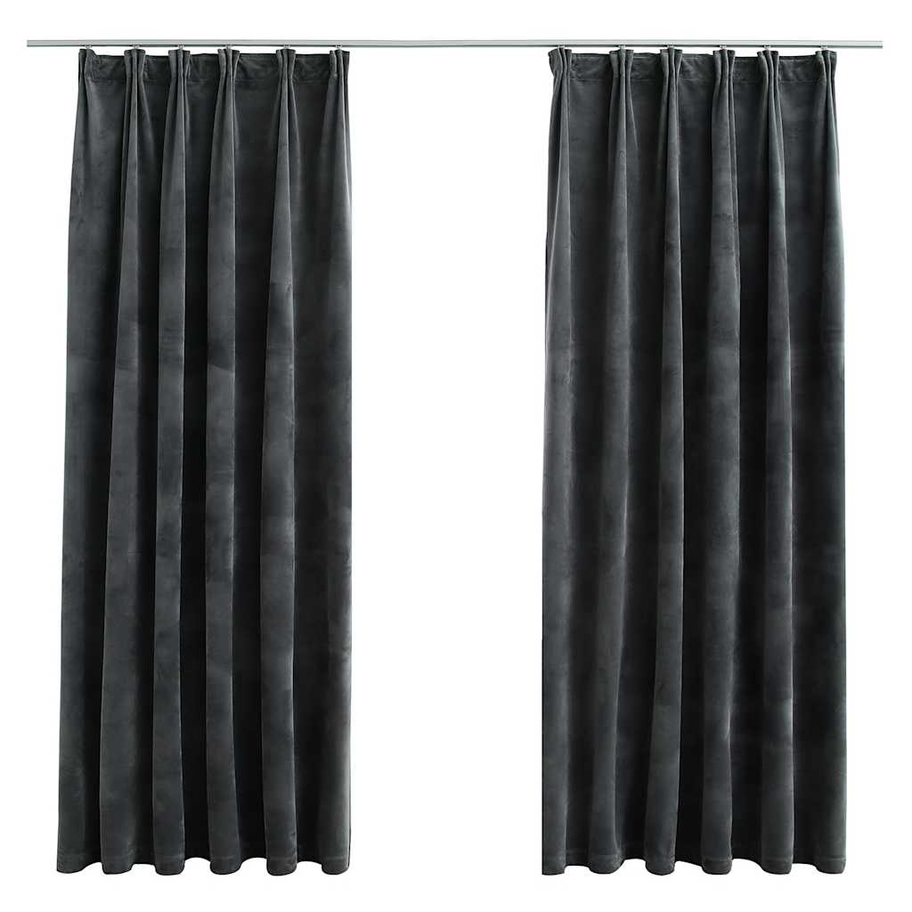 Mörkläggningsgardiner 2 st m. krokar sammet antracit 140x175 cm
