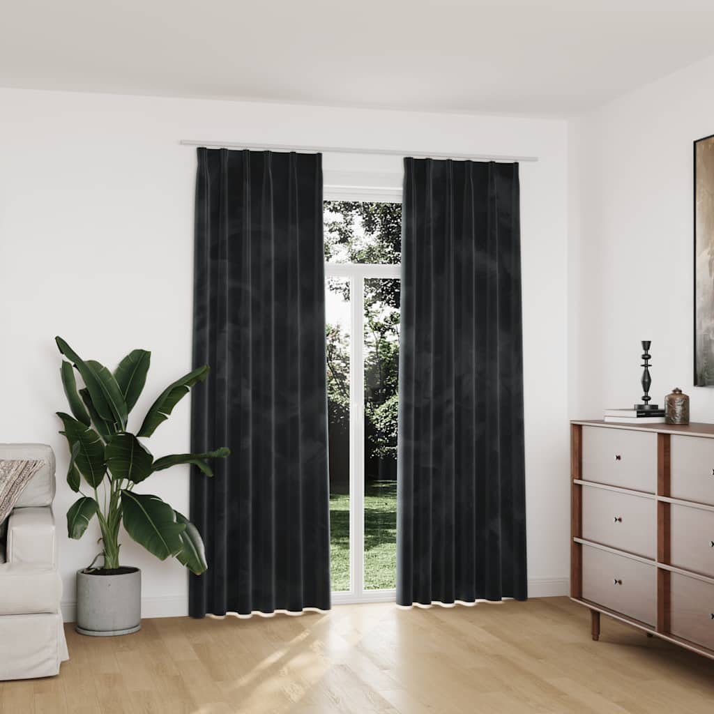 Mörkläggningsgardiner 2 st m. krokar sammet antracit 140x225 cm