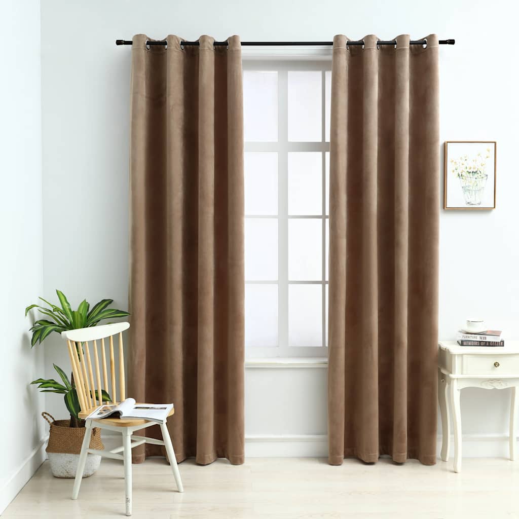 Mörkläggningsgardiner med ringar 2 st beige sammet 140x225 cm