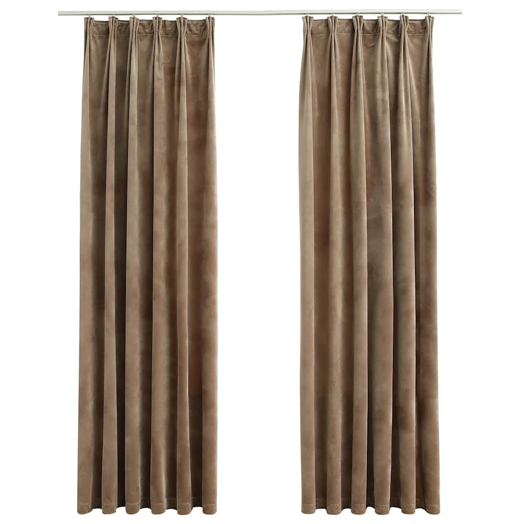 Mörkläggningsgardiner 2 st med krokar sammet beige 140x225 cm